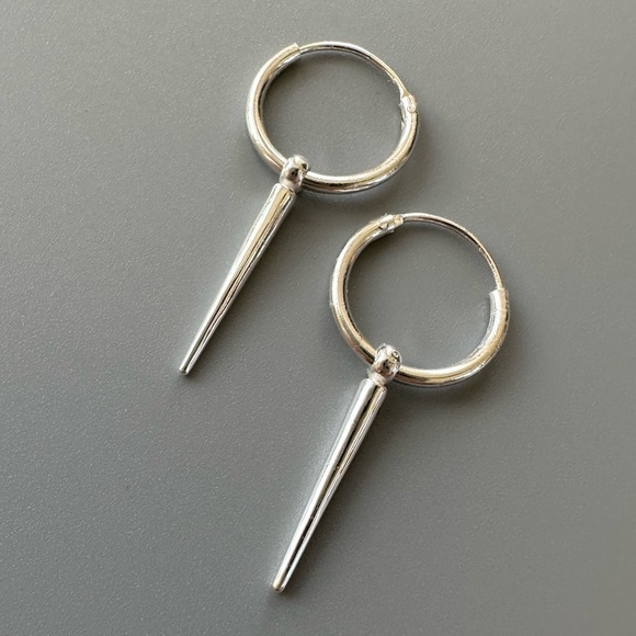 Sterling Silver Hoop Spike Earrings - Picture 4 of 6